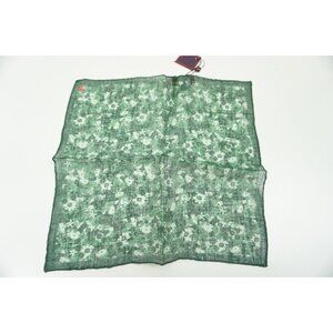 Isaia Linen Forest Green White Floral Pocket Square NEW